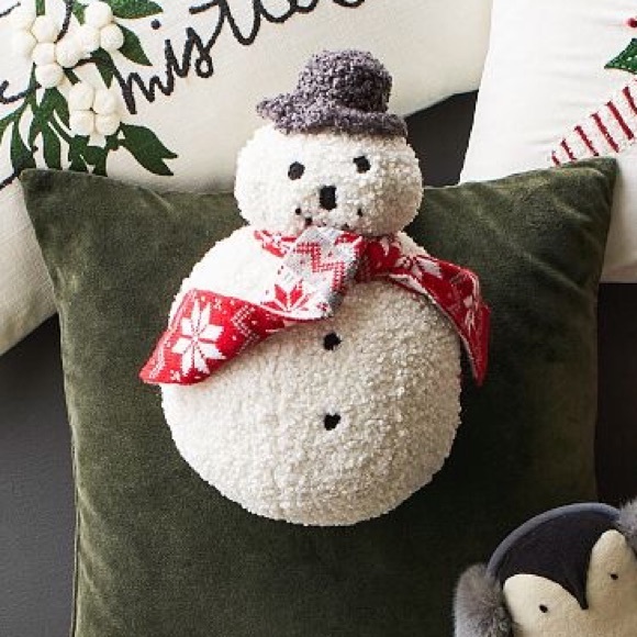 Pottery Barn Whimsical and Cute Archie The Snowman Shaped Fuzzy Cozy Pillow ☃️❄️ - Picture 2 of 16